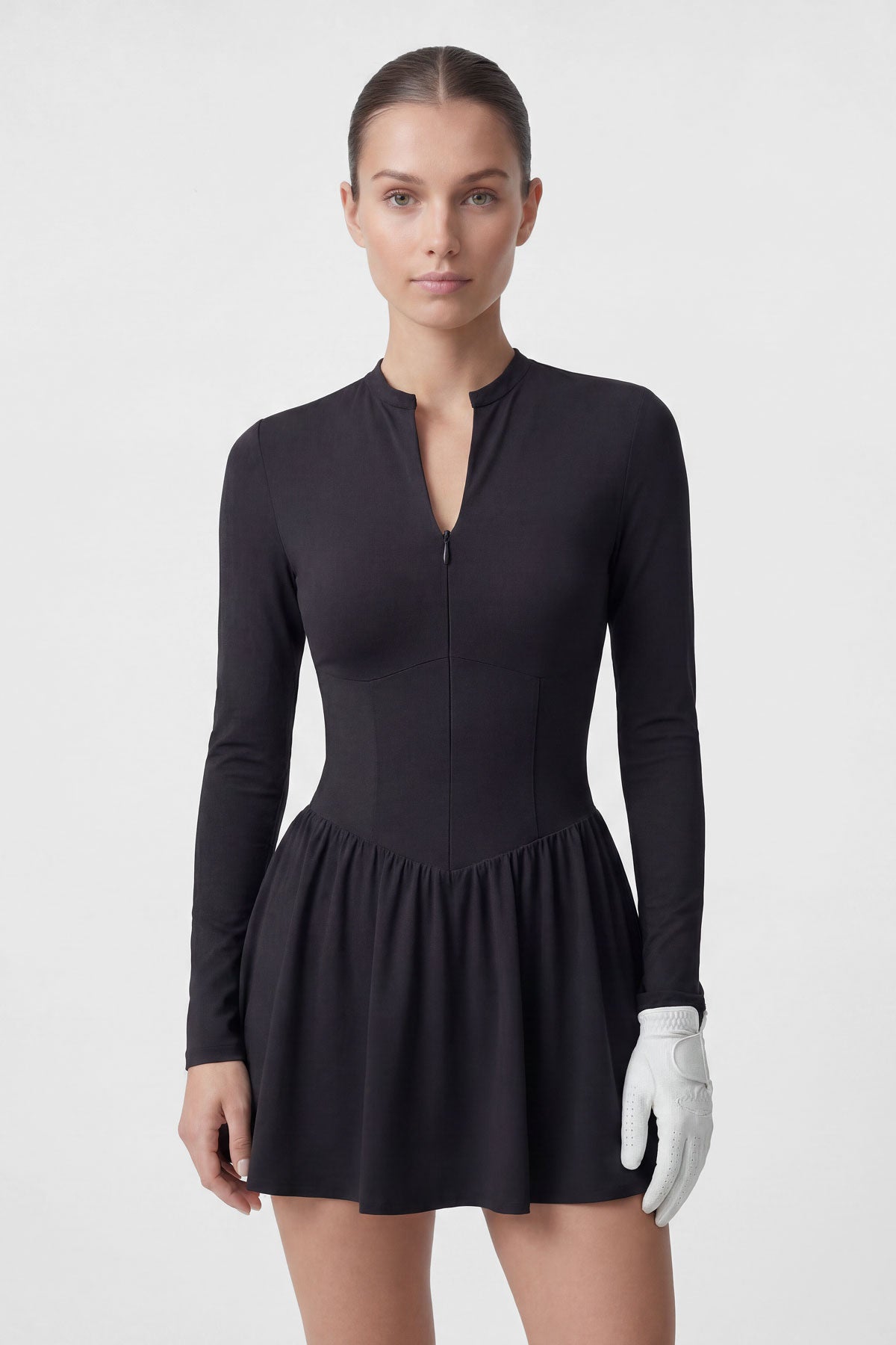 Sunday Round Long Sleeve Golf Dress in Black