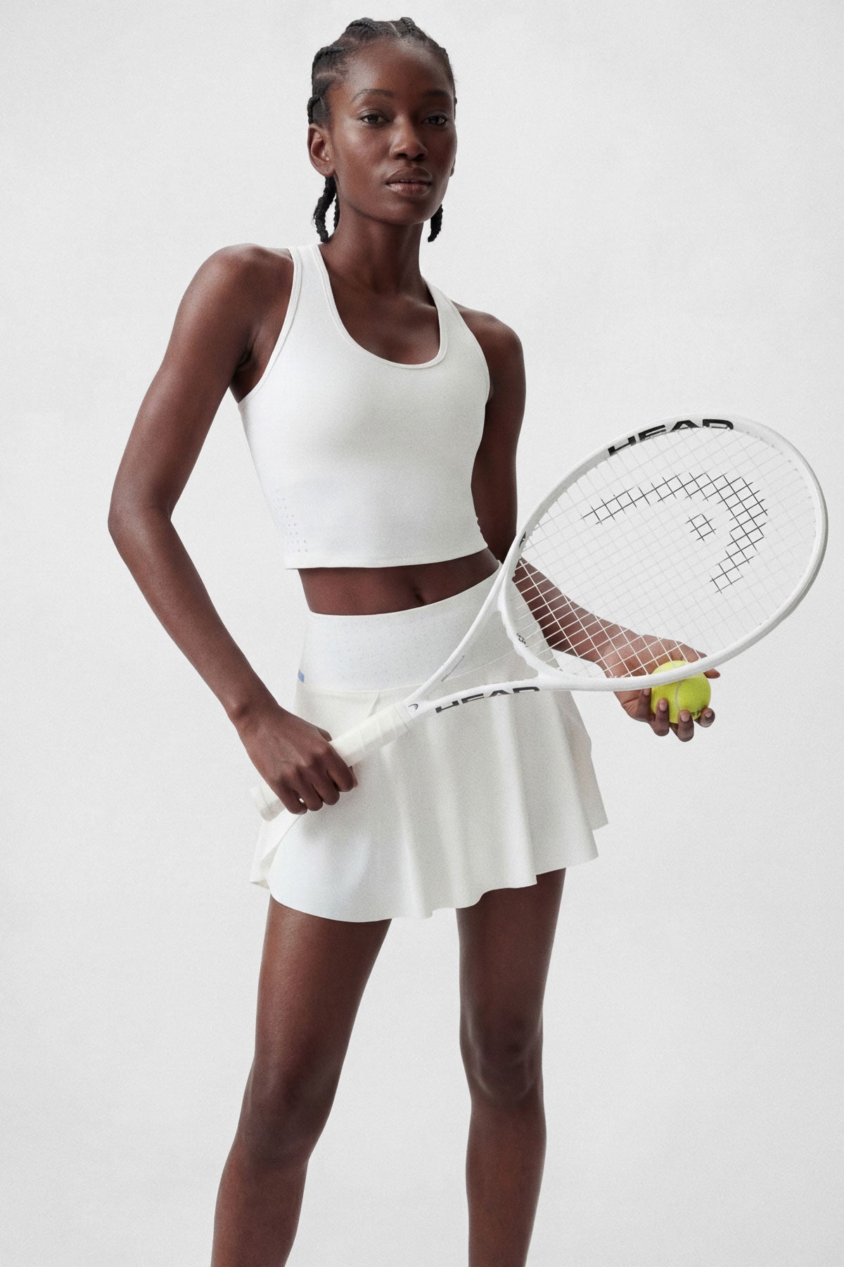 A white tennis sports bra with removable bra cups 