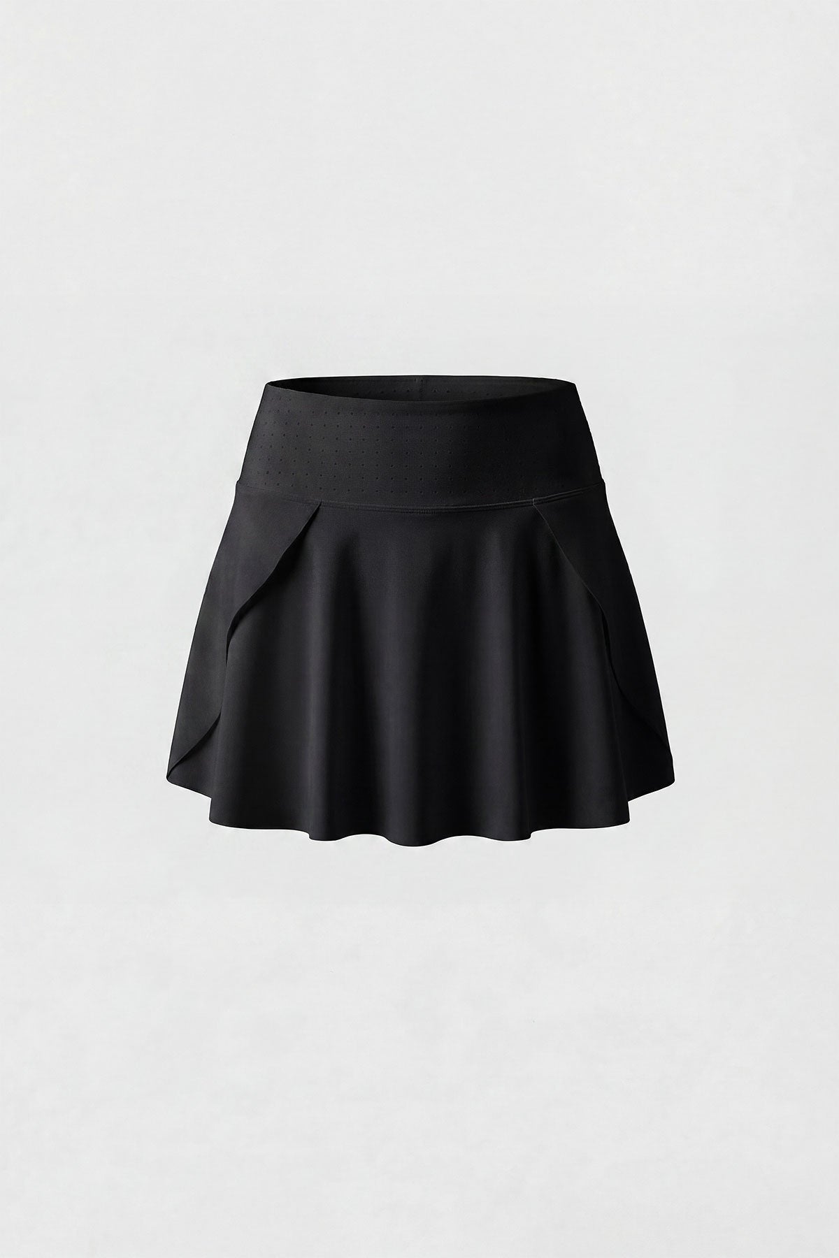 A black tennis skirt with built-in shorts and pocket